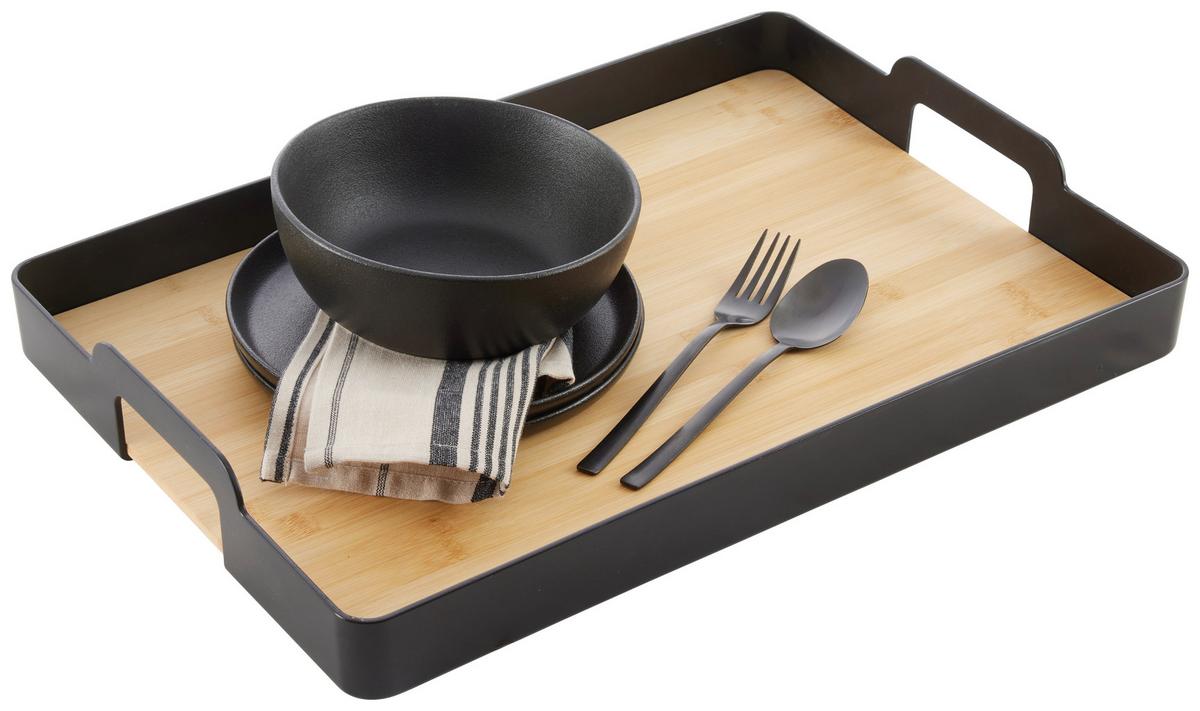 Serviertablett Betty eckig Schwarz/Natur - Schwarz, MODERN, Naturmaterialien/Kunststoff (49/7/34cm) - Mömax