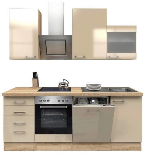 Küchenblock in Kaschmir/ Sonoma Eiche 'Nepal' - Kaschmir/Edelstahlfarben, MODERN, Glas/Holzwerkstoff (220cm) - FlexWell