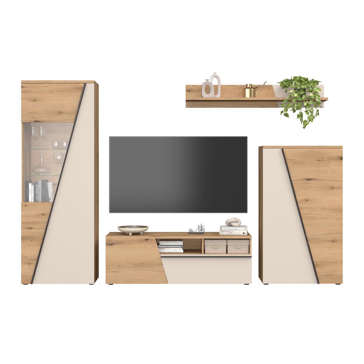 Venedig New Tv Komoda - kašmir/boje hrasta, Moderno, drvni materijal/plastika (140/47/40cm) - Modern Living