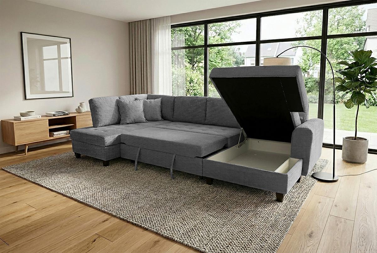 Ugaona Garnitura Moritz - siva, Trend, tekstil (178/324/155cm) - Modern Living