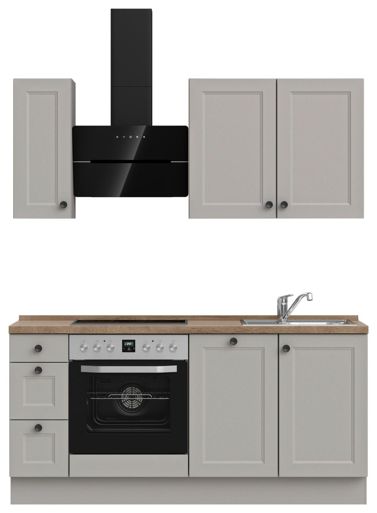 Küchenblock Cascada High m. Geräten Grau - Eiche dunkel/Schwarz, MODERN, Holzwerkstoff/Metall (180cm) - Nobilia