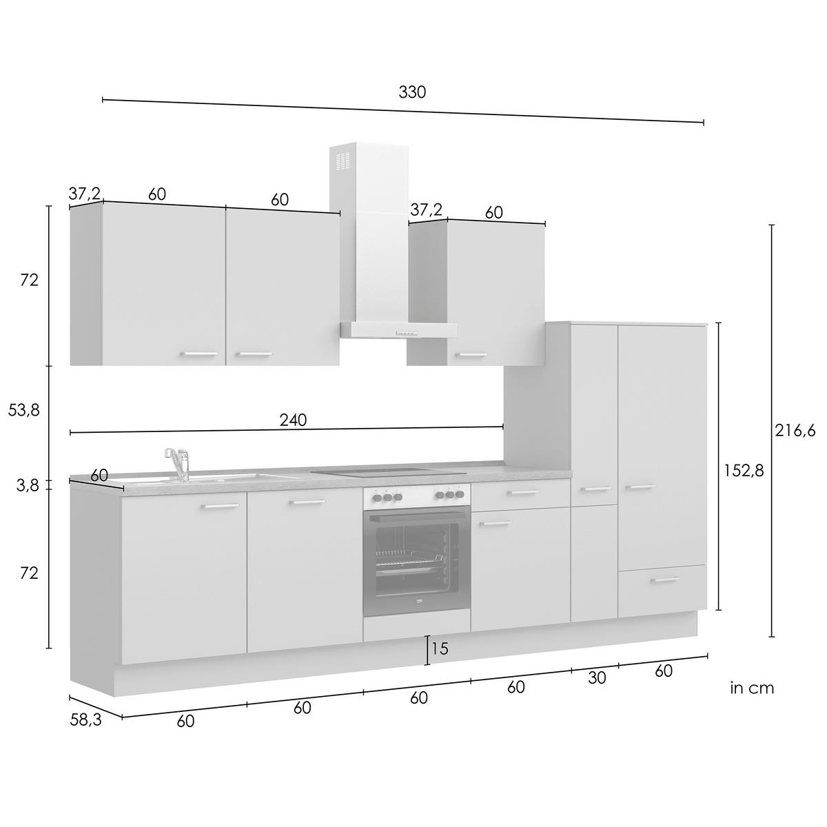 Küchenleerblock Senso Low o. Geräte Olivgrün - Eichefarben/Schwarz, MODERN, Holzwerkstoff/Metall (330cm) - Nobilia