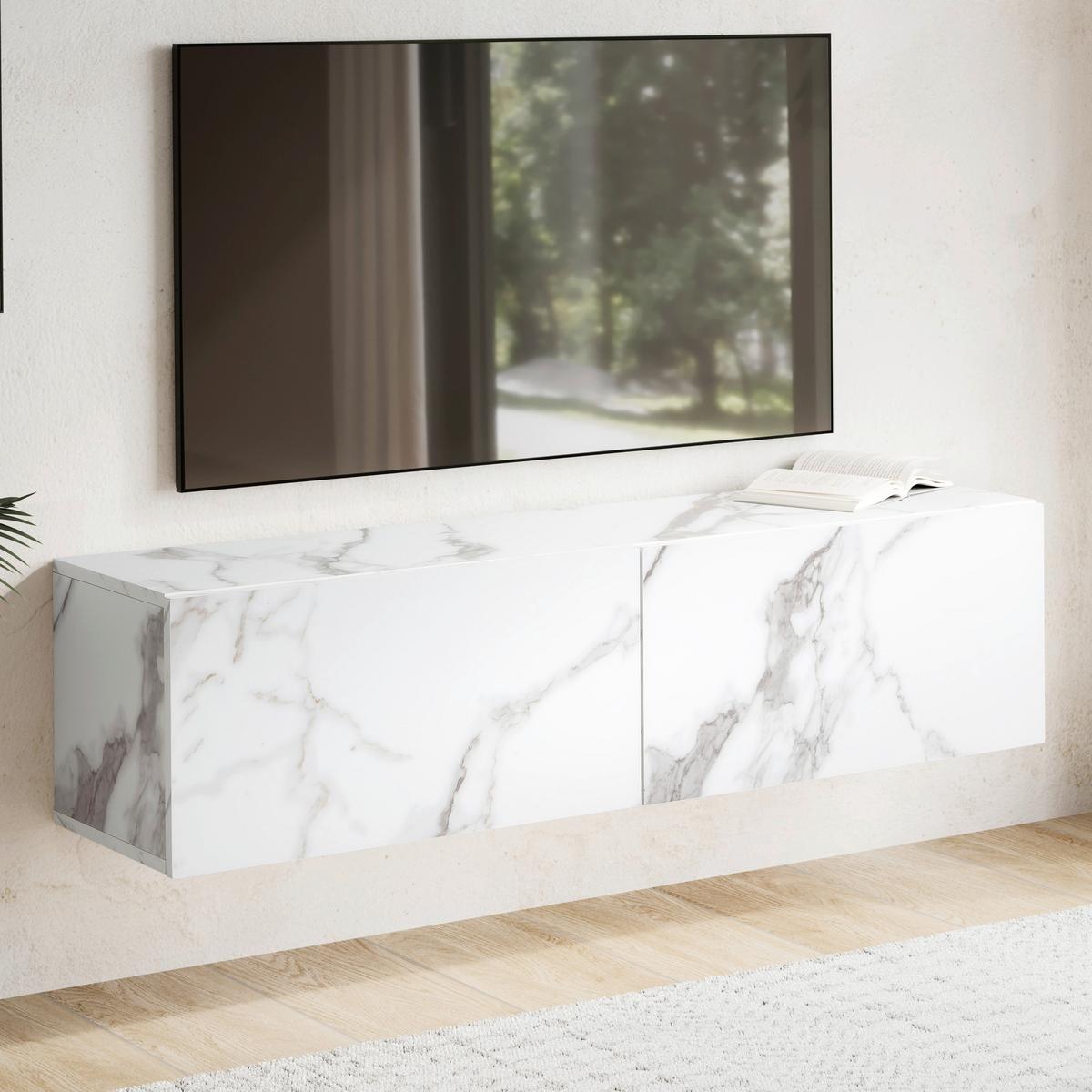 Nizka Omarica Marble, Videz Marmorja - bela, Design, leseni material (120/30/30cm) - MID.YOU
