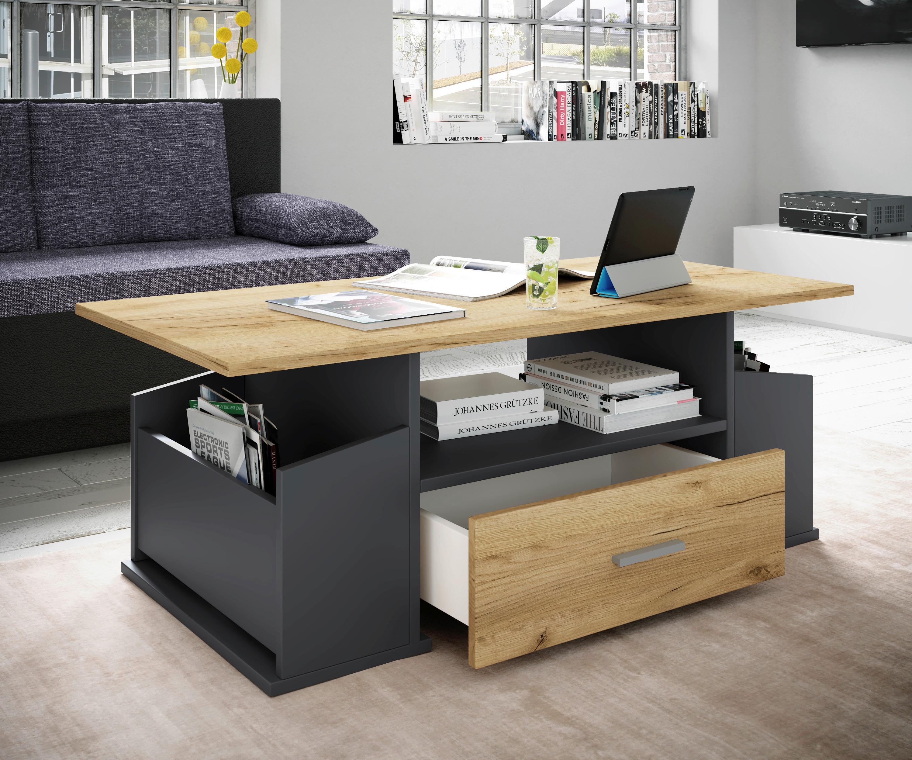 COUCHTISCH JUNATA - Honigeiche/Anthrazit, Design, Holzwerkstoff/Kunststoff (110/52/44cm) - MID.YOU