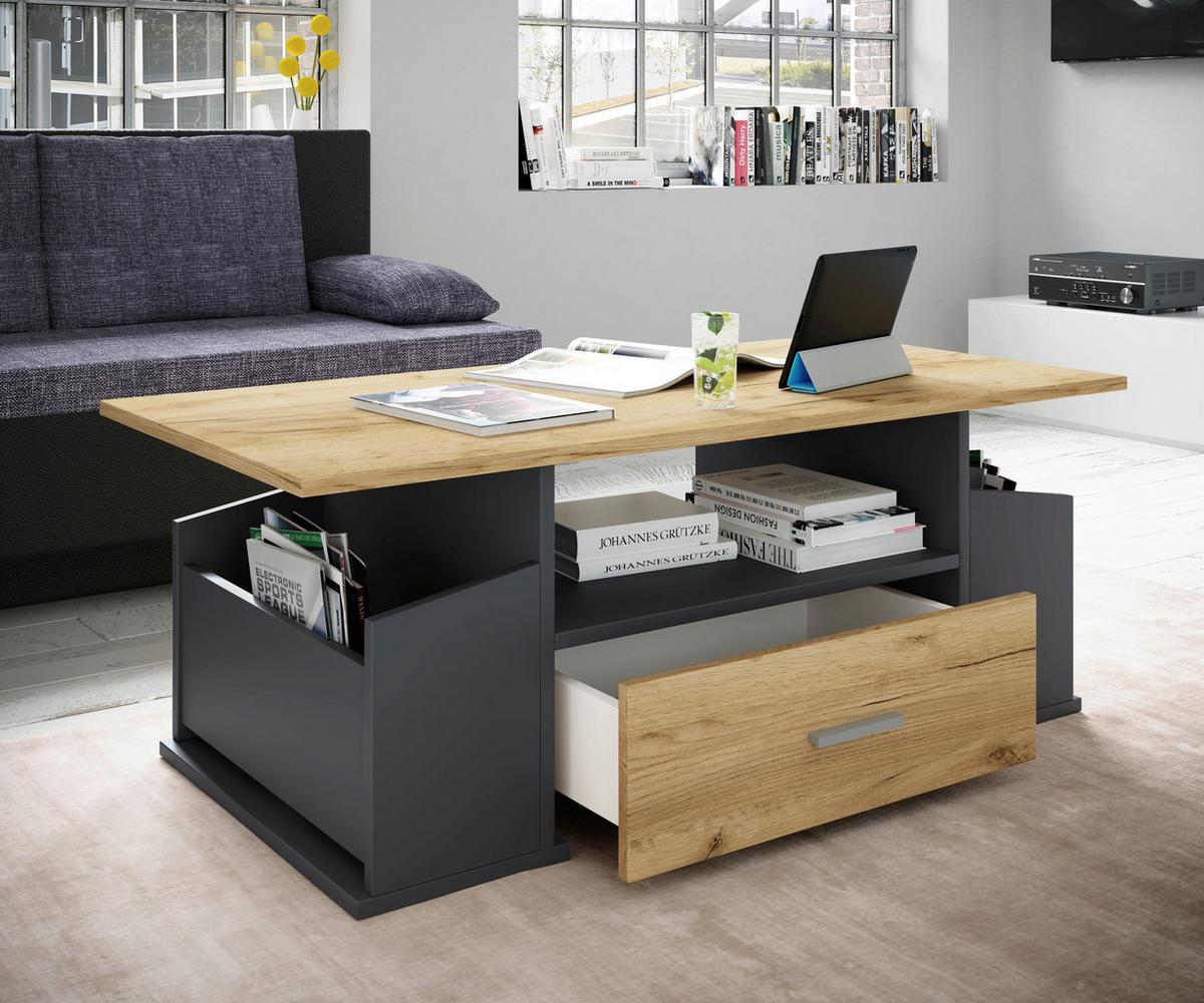 COUCHTISCH JUNATA - Honigeiche/Anthrazit, Design, Holzwerkstoff/Kunststoff (110/52/44cm) - MID.YOU