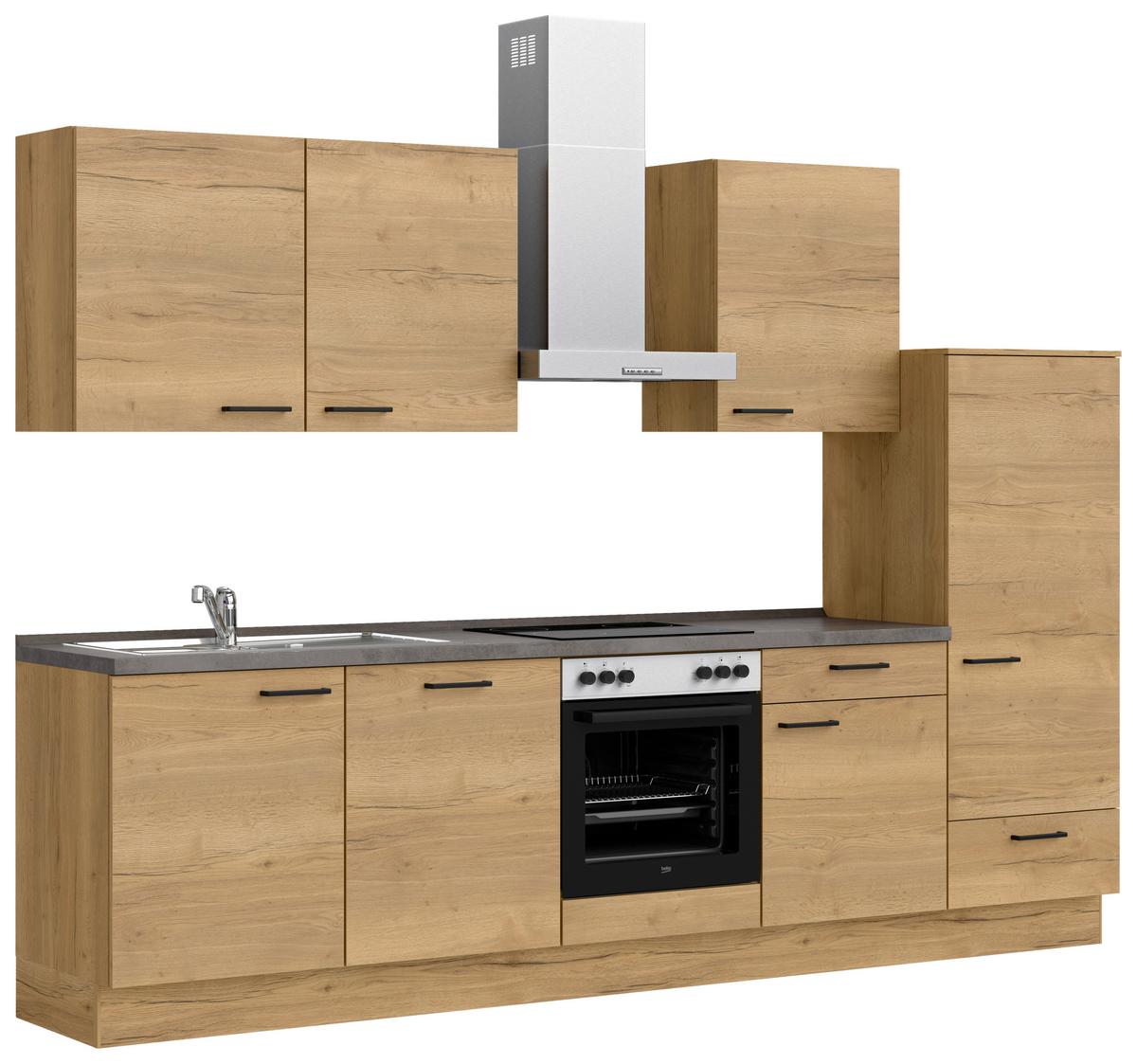 Küchenblock Structura Low m. Geräten Eiche - Schieferfarben/Eichefarben, MODERN, Holzwerkstoff/Metall (300cm) - Nobilia