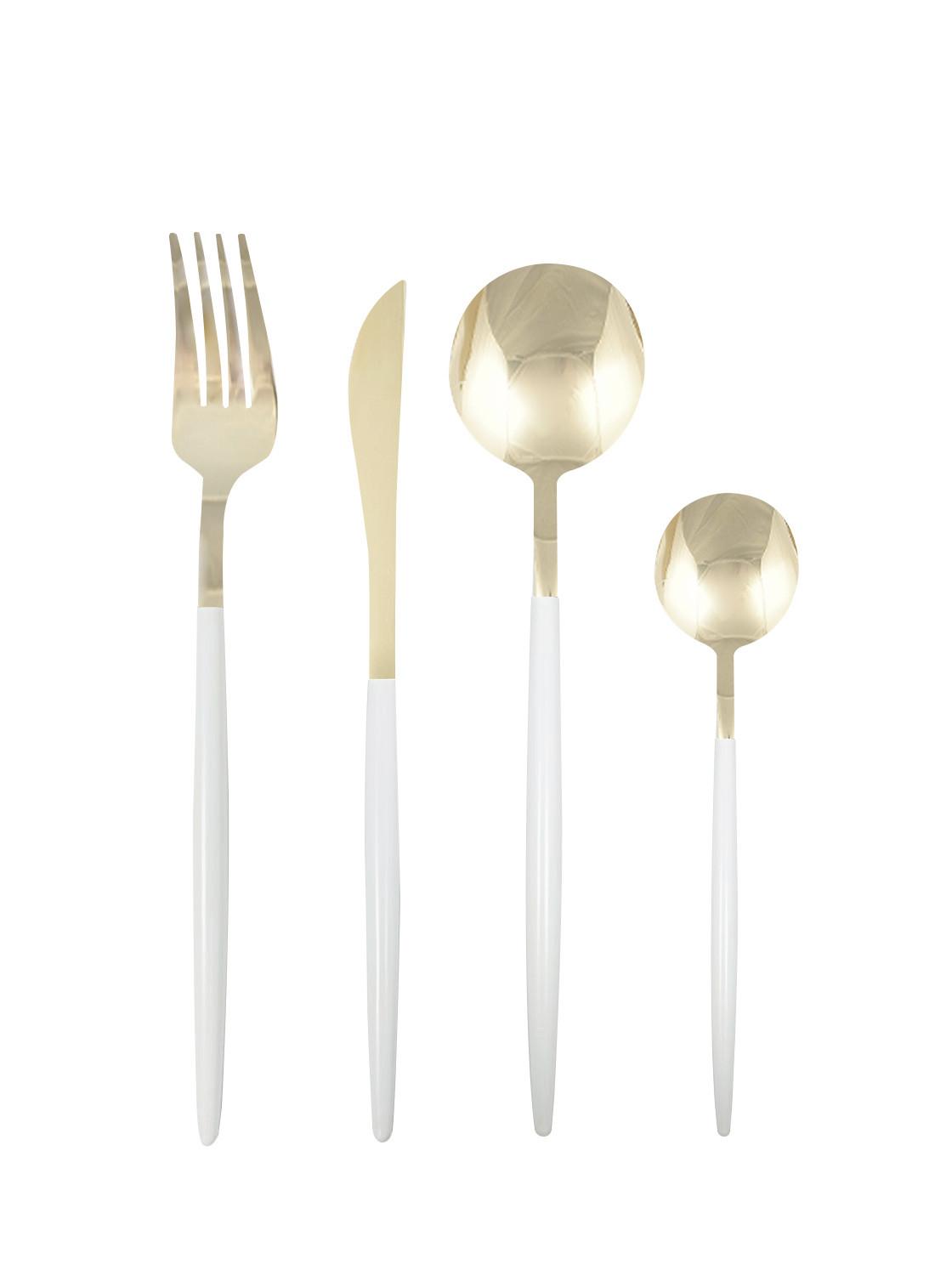 Besteckset Stella Weiß/Goldfarben 16-teilig - Goldfarben/Weiß, ROMANTIK / LANDHAUS, Metall - Mömax