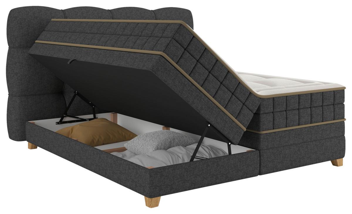 Boxspringbett Bianco Anthrazit ca. 180x200cm - Anthrazit, Konventionell, Holz/Holzwerkstoff (180/200cm) - Premium Living