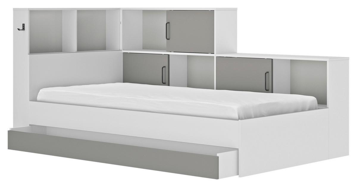 Postelja S Predaalom Erwan, Bela, Siva, 90x200cm - siva/bela, Moderno, leseni material (90/200cm) - MID.YOU