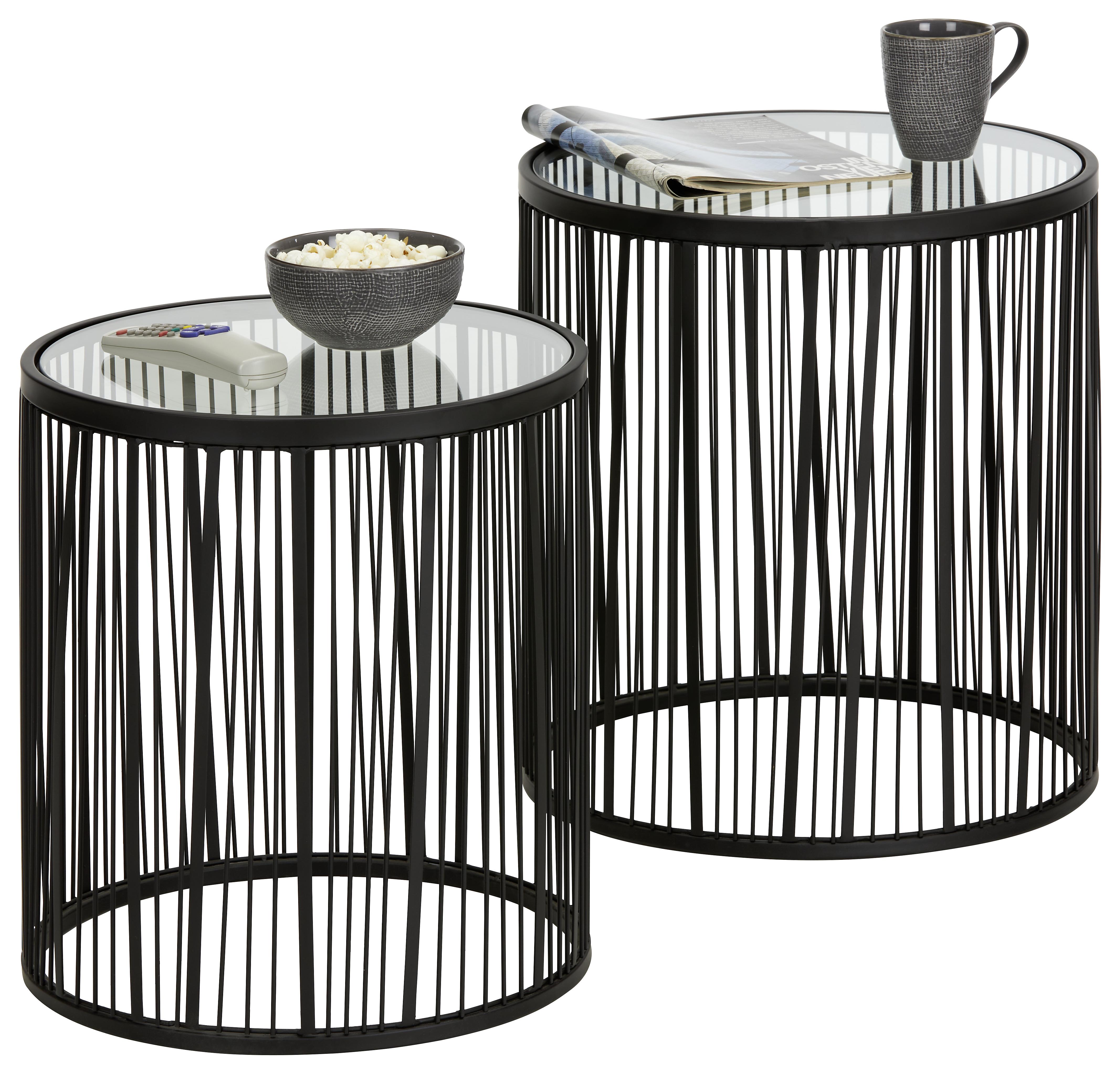 Beistelltischset aus Metall/Glas, 2-teilig - Schwarz, MODERN, Glas/Metall (40-45/45-50cm) - Based