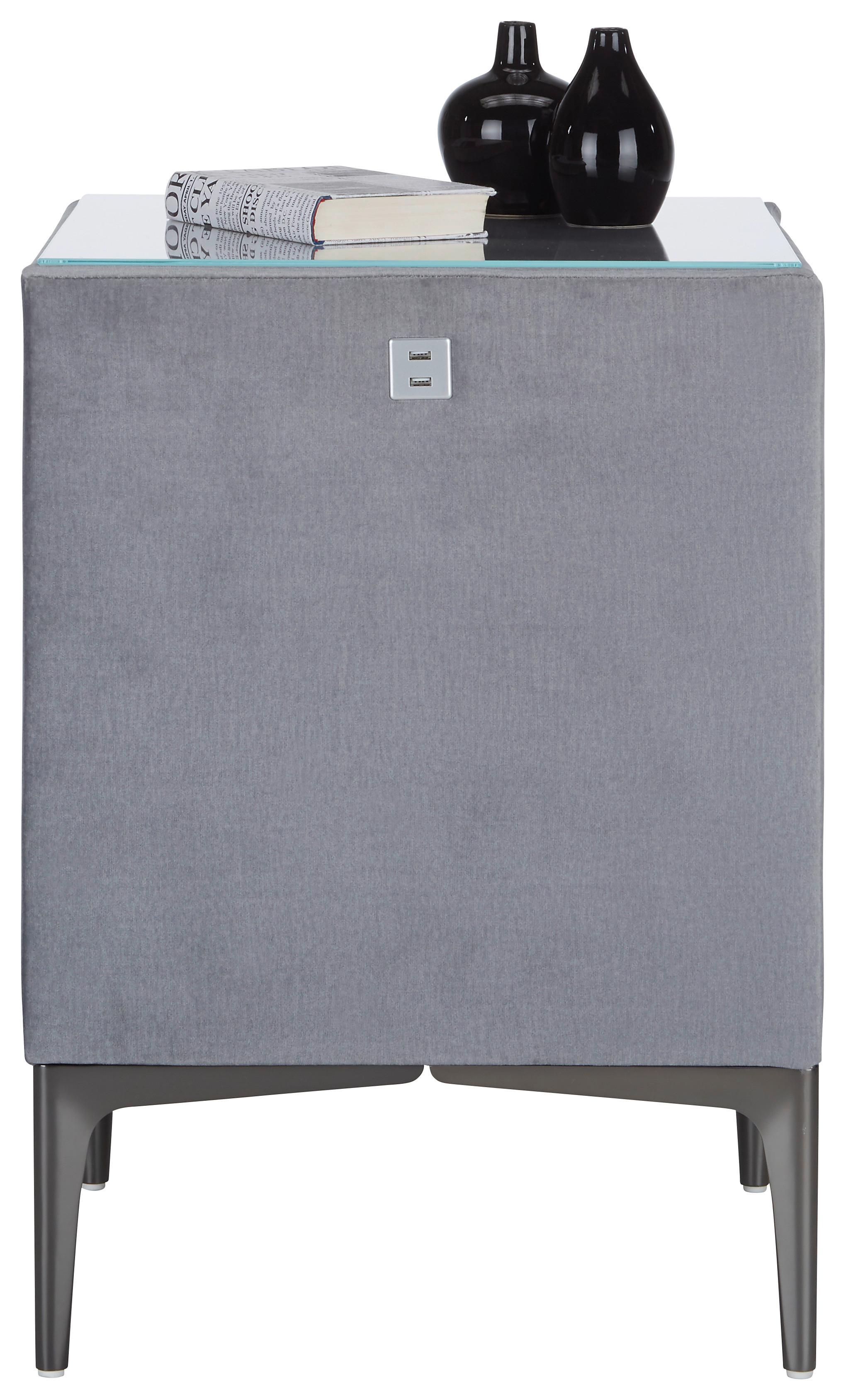 Noptieră LUXOR incl. port USB - gri, Konventionell, textil/material pe bază de lemn (46/64/46cm) - Premium Living