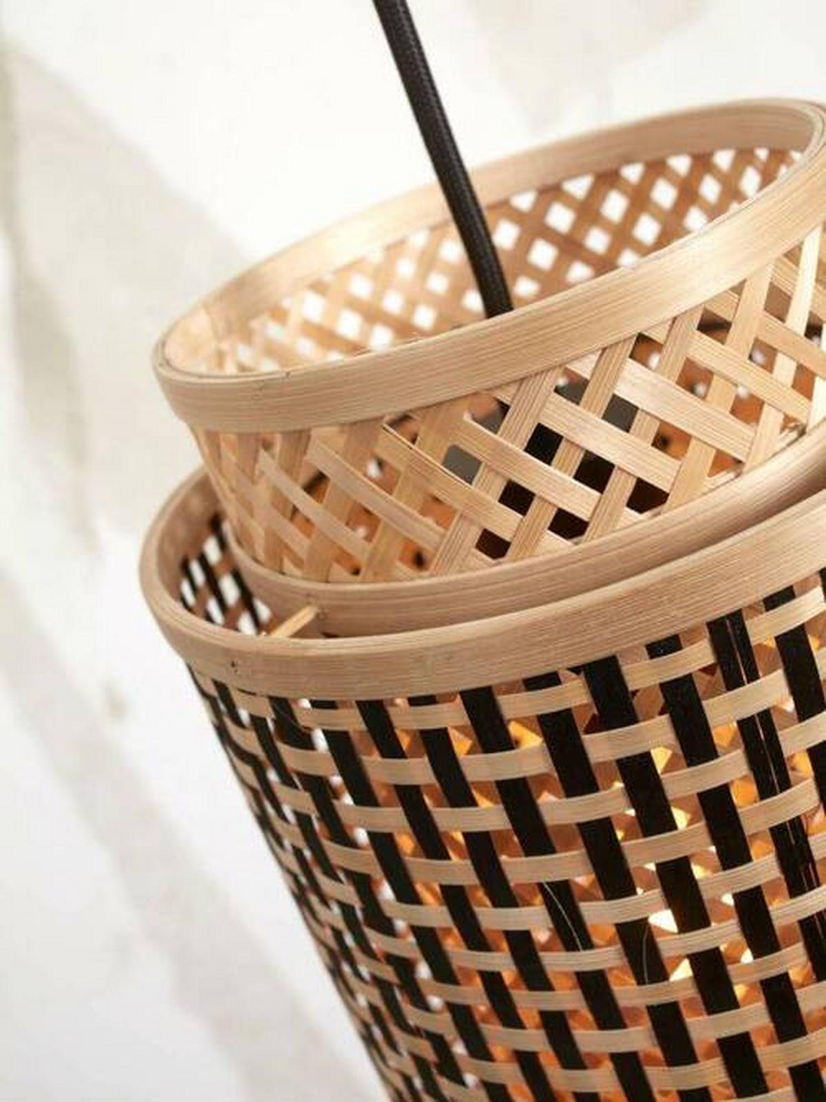 Viseča Svetilka Bhutan, Črna, Bambus - črna/naravne barve, Trend, les (38/18/45cm) - Good & Mojo