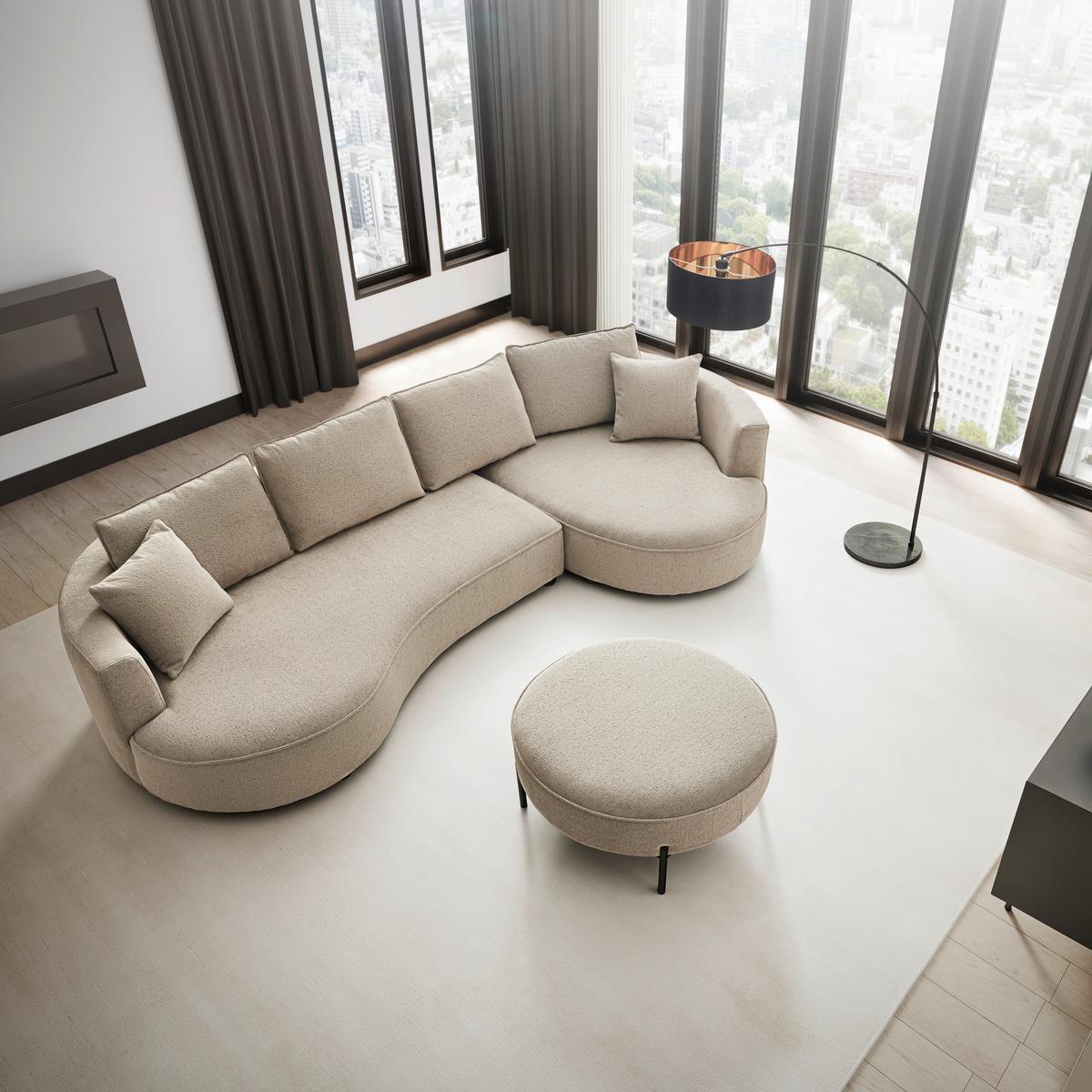 Wohnlandschaft Nilas Beige Webstoff - Beige/Schwarz, MODERN, Holz/Textil (335/65/154cm) - Bessagi Home