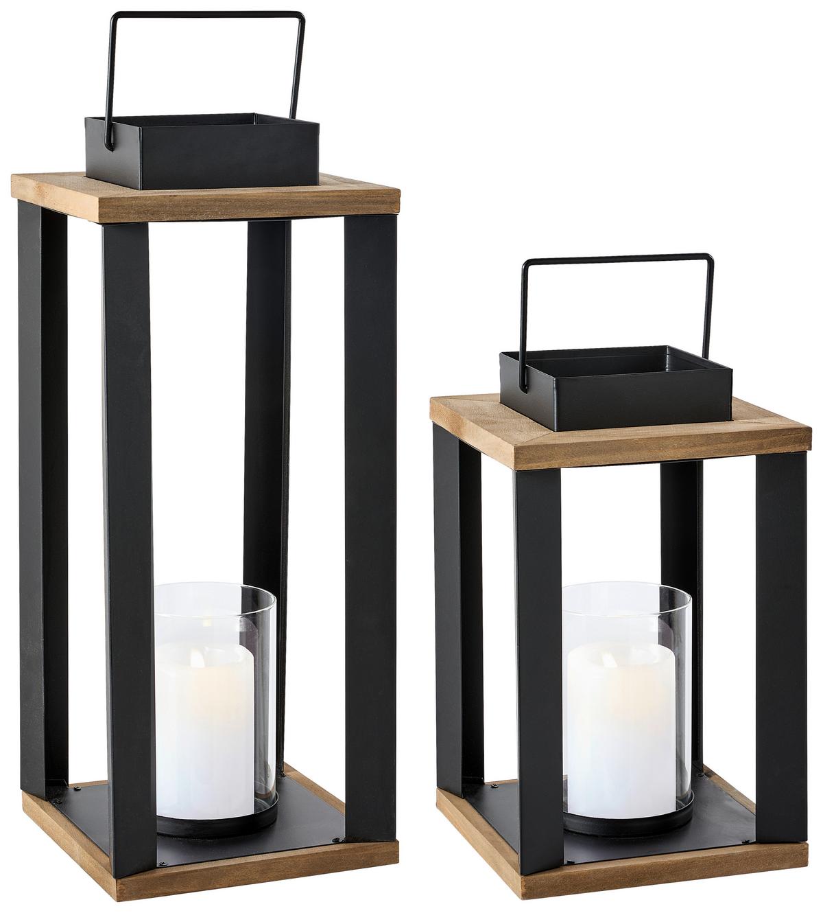 LATARNIA ML-5036S - czarny/brązowy, Lifestyle, metal/drewno (18/30/18cm) - Ambia Home