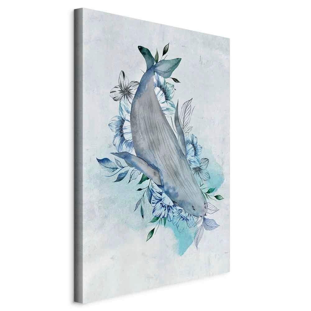 Slika Na Platnu Mrs. Whale - pastelno modra/sivobela, Basics, tekstil/leseni material (40/60/1.2cm) - artgeist