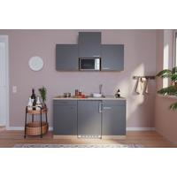 Miniküche Economy m. Geräten B: ca. 150cm Grau/Eichefarben - Eichefarben/Grau, Basics, Holzwerkstoff (150cm) - Respekta