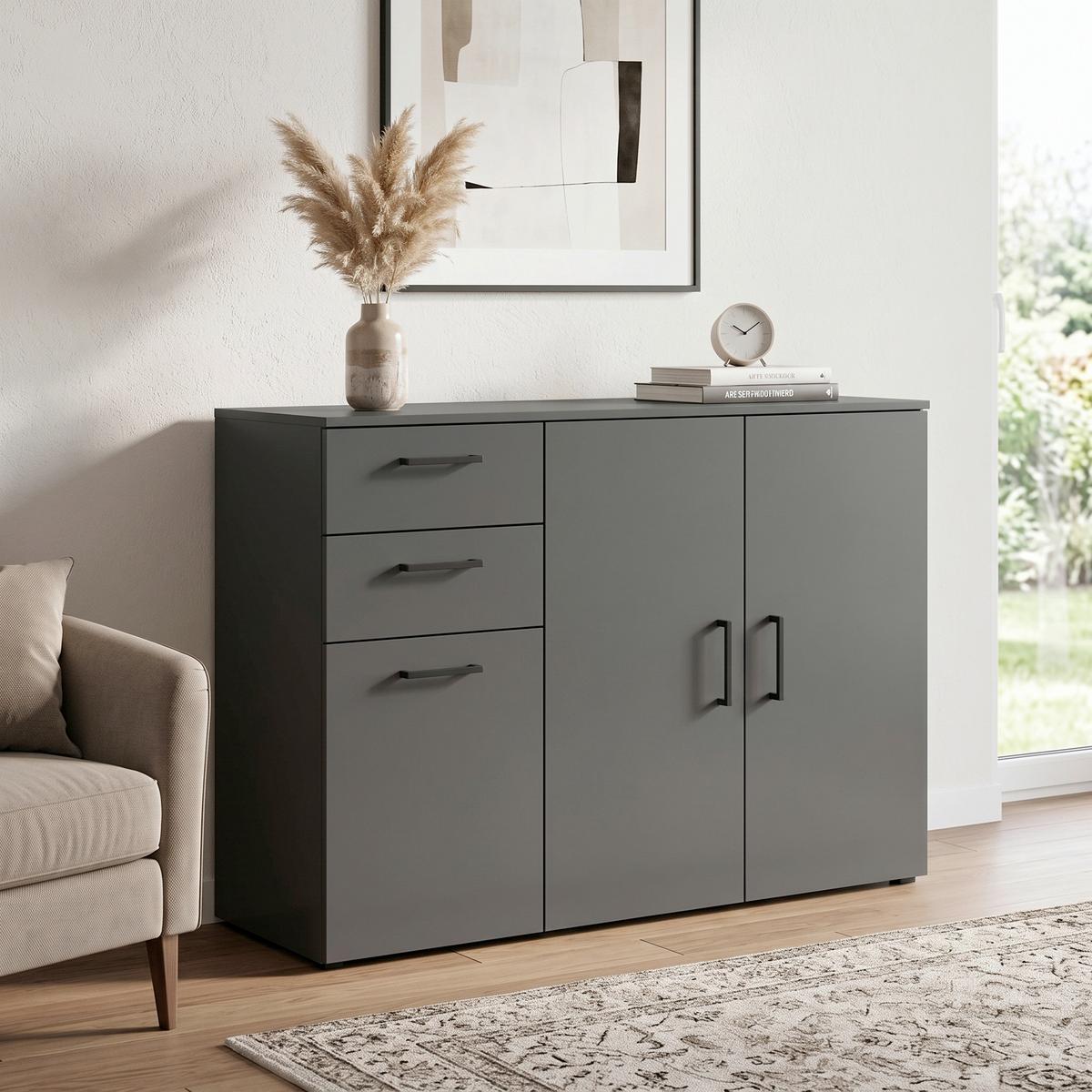 Komoda Multi - boje grafita/crna, Moderno, drvni materijal/plastika (120/83/40cm) - Modern Living