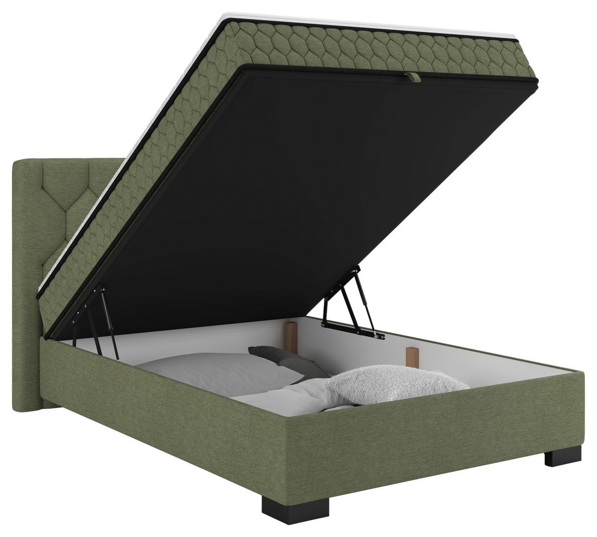 Boxbett Maya D Olivgrün ca. 140x200cm - Schwarz/Olivgrün, KONVENTIONELL, Holz/Holzwerkstoff (140/200cm) - Mömax