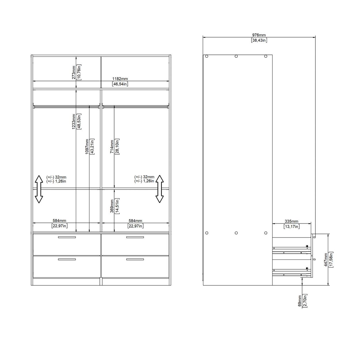 Omara Z Drsnimi Vrati Line, Bela - srebrne barve/bela, Moderno, kovina/leseni material (121,2/200/60,3cm) - MID.YOU