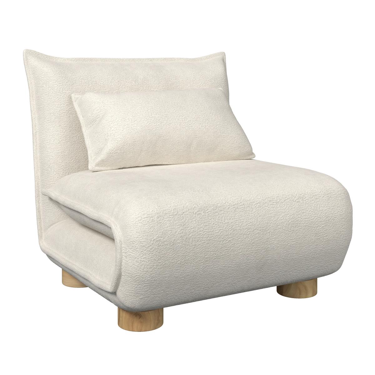 Schlafsessel Bella Weiß Bouclé - Weiß/Naturfarben, MODERN, Holz/Textil (85/76/84cm) - Bessagi Home