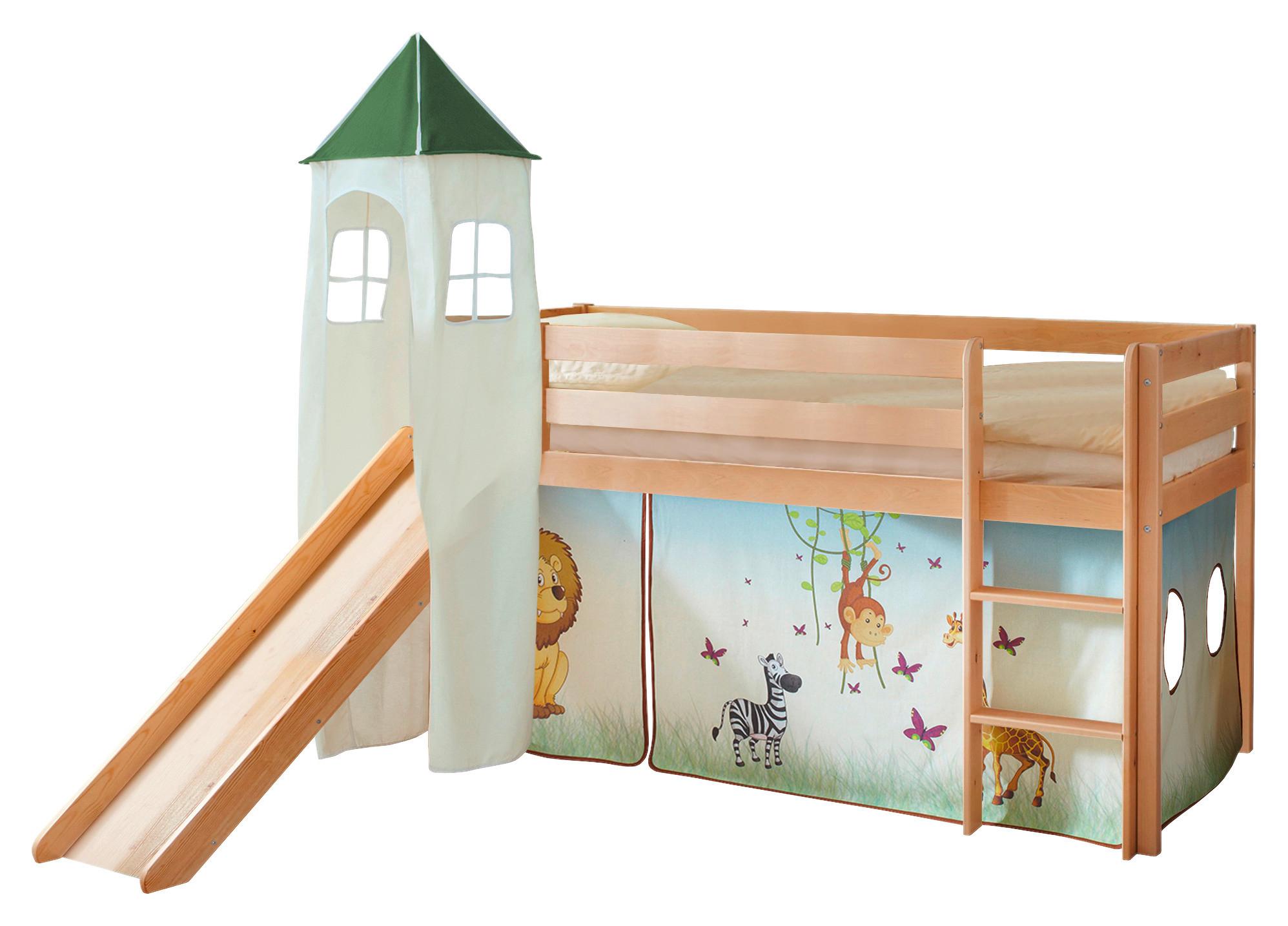 Igralna Postelja Kasper, 90x200, Tobogan, Stolp - barve bora/večbarvno, Natur, les (90/200cm) - MID.YOU