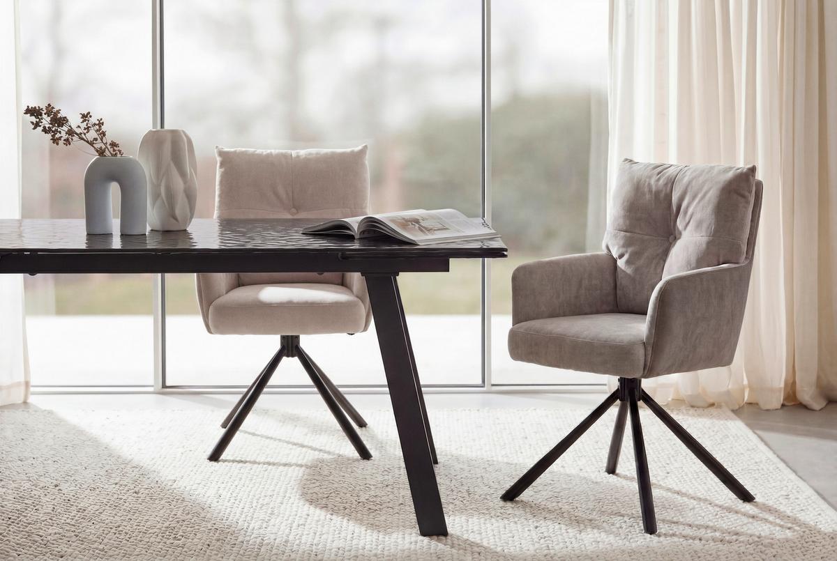 Ausziehtisch Bruno Schwarz - Schwarz, Lifestyle, Glas/Metall (160-240/90/76cm) - Premium Living