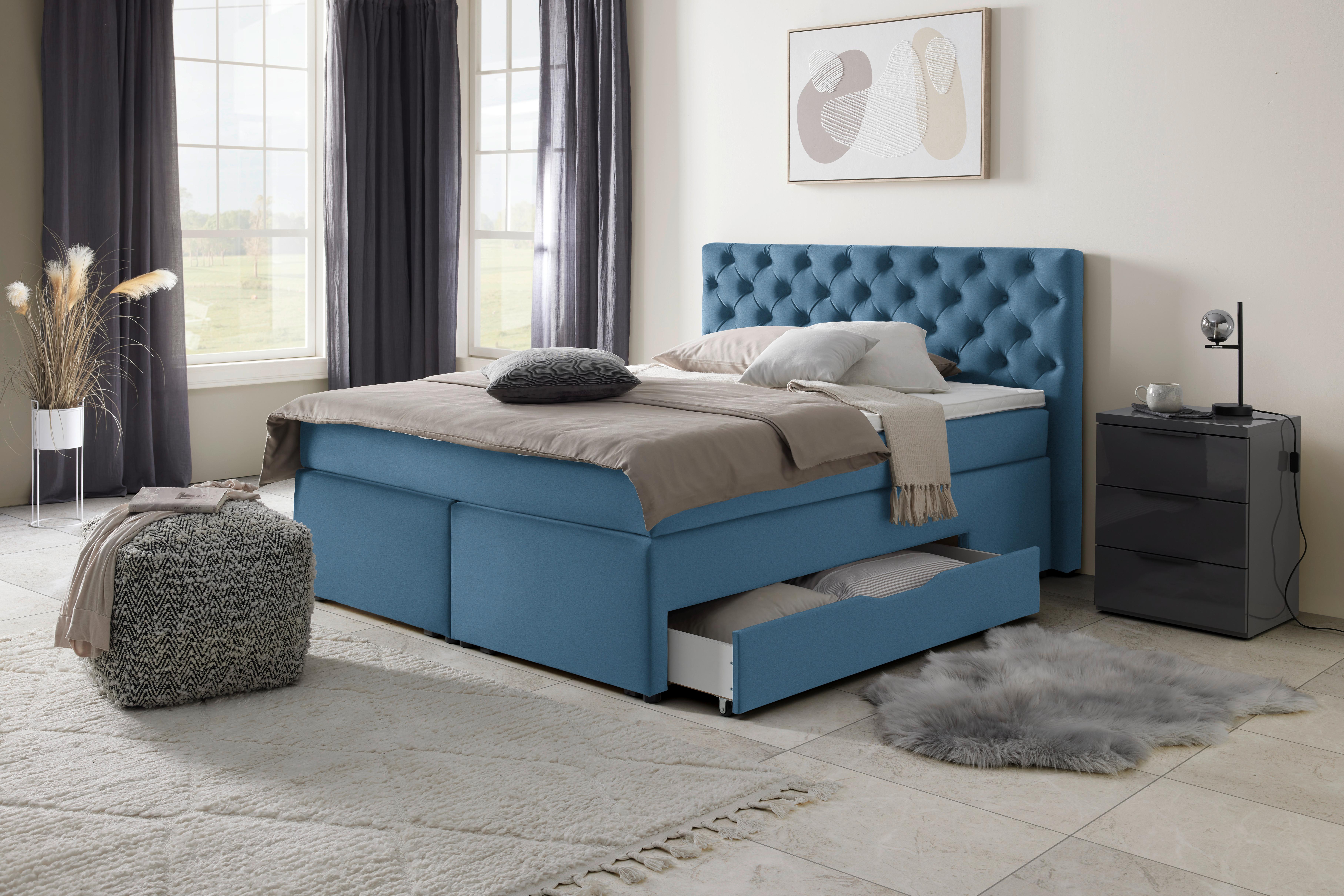 Boxspring Krevet Chester - plava/crna, drvni materijal/tekstil (160/200cm) - Modern Living