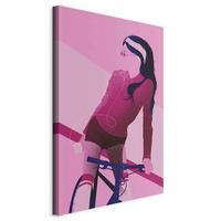 Slika Na Platnu Girl On Bicycle - magenta/pink, Basics, tekstil/les (80/120/1.2cm) - artgeist