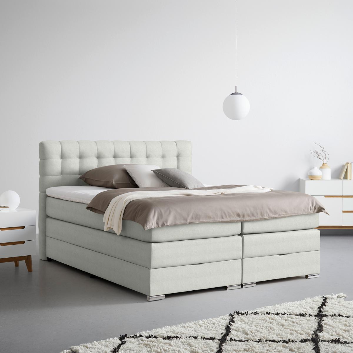 Boxspringbett London Grau ca. 160x200cm - Chromfarben/Grau, MODERN, Holz/Holzwerkstoff (160/200cm) - Premium Living