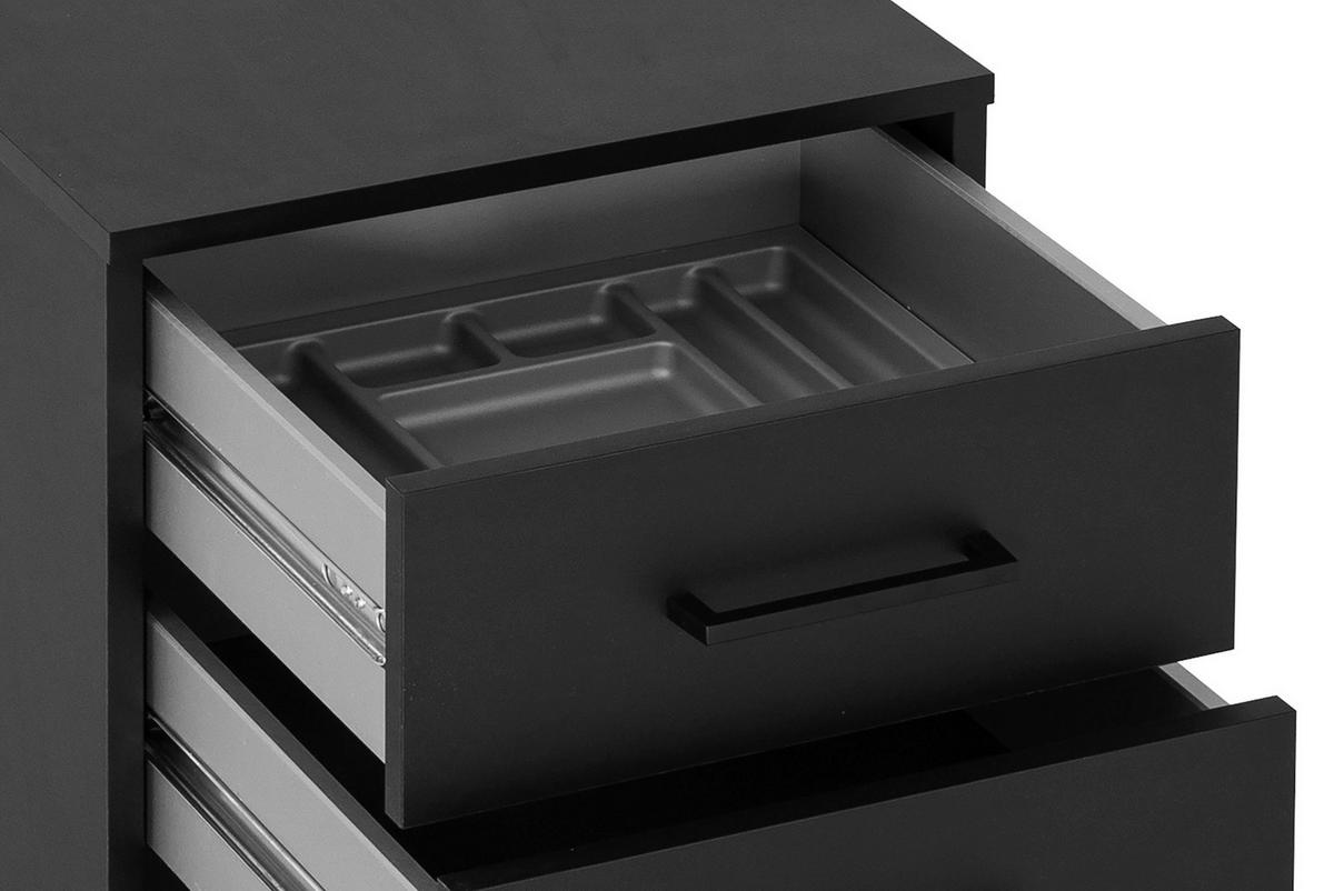 Rollcontainer Ruby Schwarz matt - Schwarz, MODERN, Holzwerkstoff/Kunststoff (40,1/57/50cm) - MID.YOU