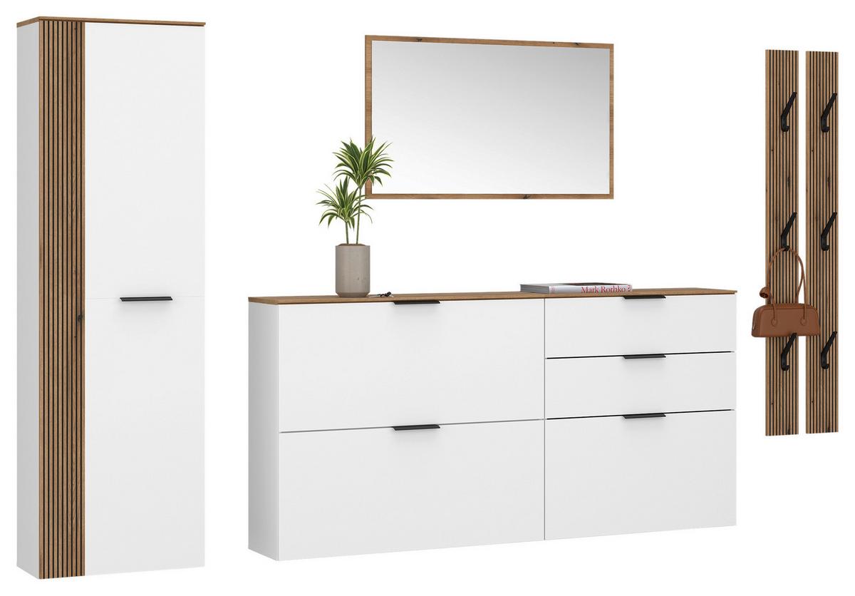 Pantofar ALADIN - alb/culoare lemn stejar, Modern, material pe bază de lemn (80/105/35cm) - Modern Living