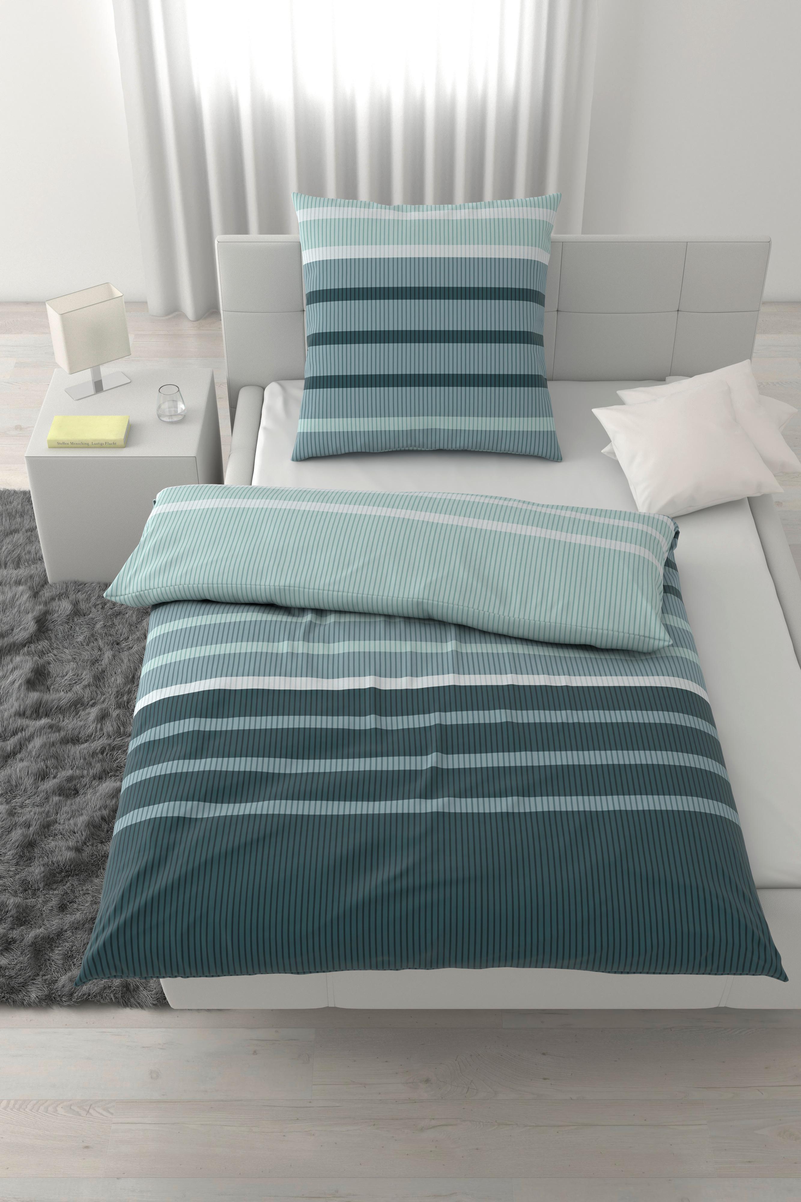 Bettwäsche Streif XL Blau/Schwarz ca. 155x220cm - Blau/Schwarz, KONVENTIONELL, Textil (155/220cm) - Mömax