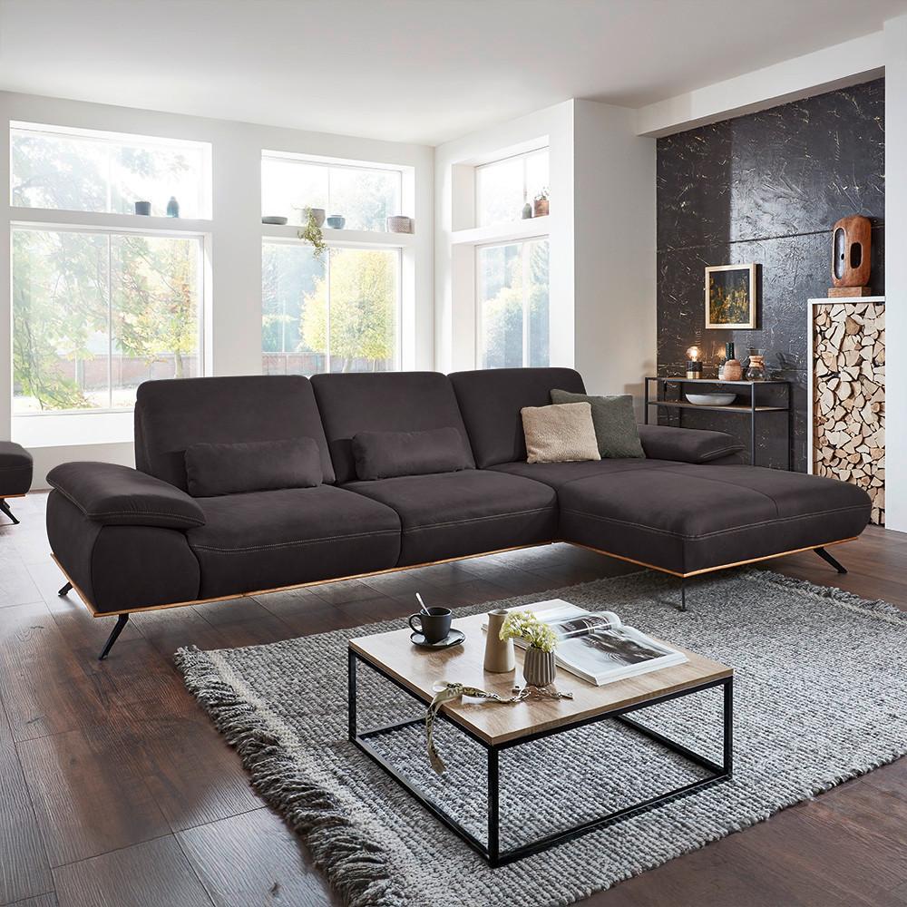 Wohnlandschaft Erling Dunkelbraun - Beige/Dunkelbraun, MODERN, Leder/Metall (322/89/187cm) - Premium Living