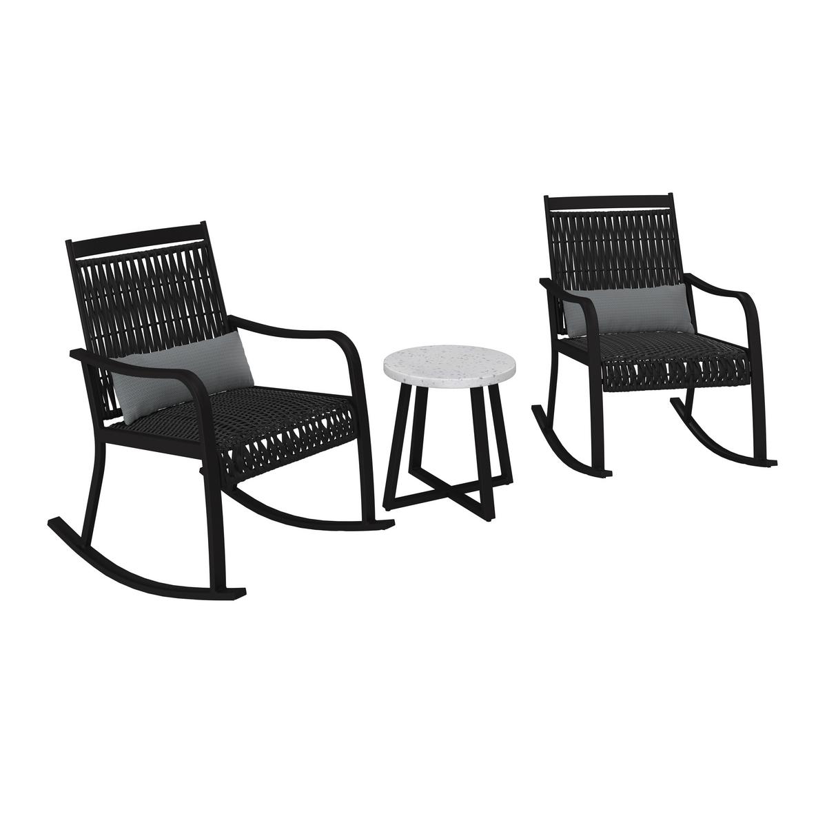 Balkonset Mathilda Dunkelgr. Metall/Outdoorstoff +Abdeckung - Dunkelgrau/Schwarz, MODERN, Kunststoff/Textil - Bessagi Garden