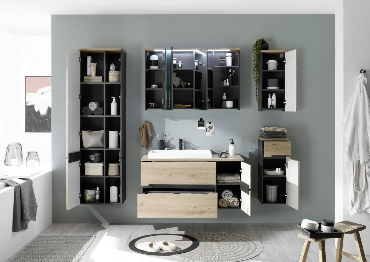 Hängeschrank Memphis Grau/Eiche Artisan - Eiche Artisan/Grau, MODERN, Glas/Holzwerkstoff (50/176/31cm) - Mömax