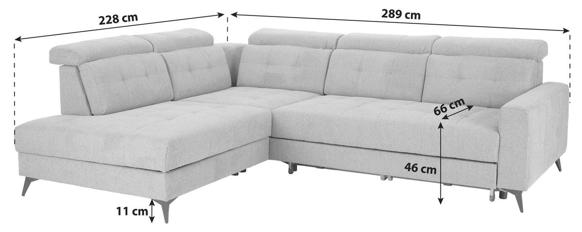 Sedežna Garnitura Barletta, Siva, Ležišče, Predal - siva/črna, Moderno, kovina/tekstil (228/289cm) - Premium Living
