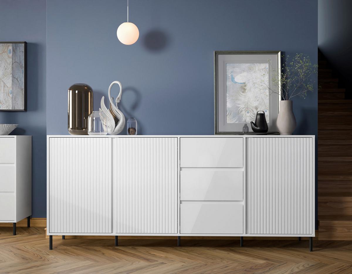 Komoda Avenale, Bela - črna/bela, Trend, kovina/leseni material (212/91,6/40cm)