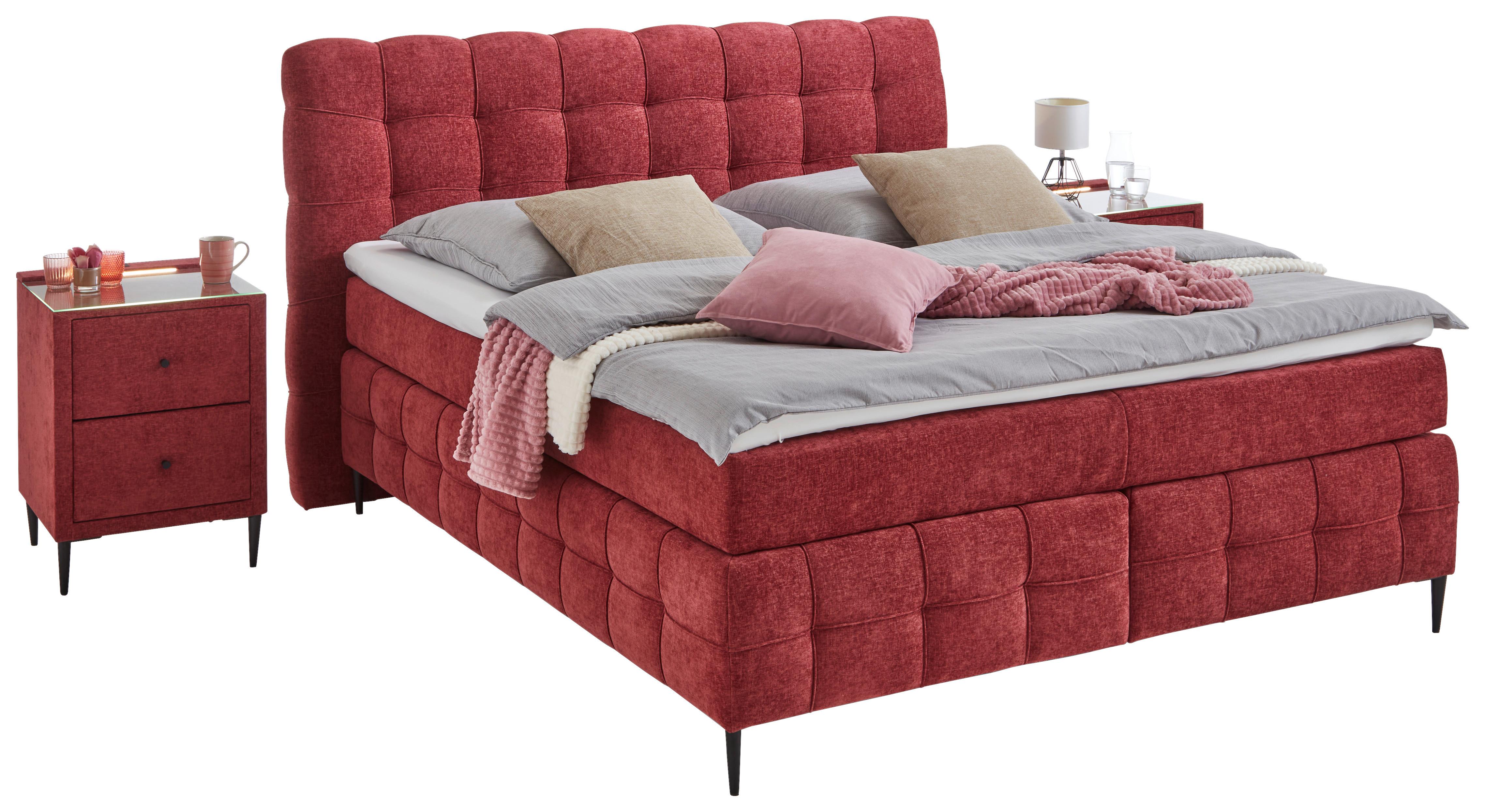Boxspring Postelja Scarlett - črna/temno rdeča, Konvencionalno, kovina/leseni material (160/200cm)