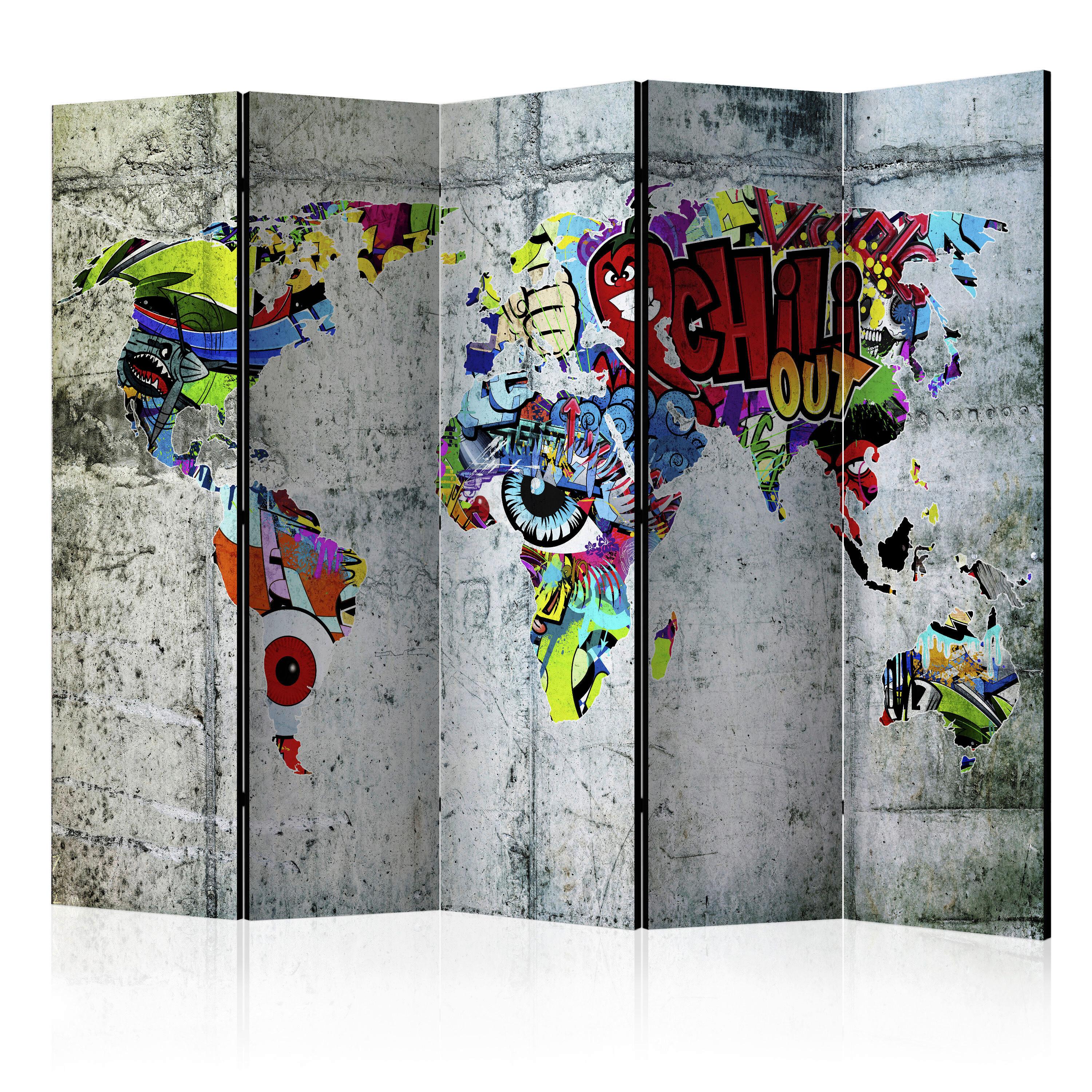 Paravent Graffiti World Multicolor - Multicolor, Basics, Holz/Textil (225/172/3cm) - artgeist