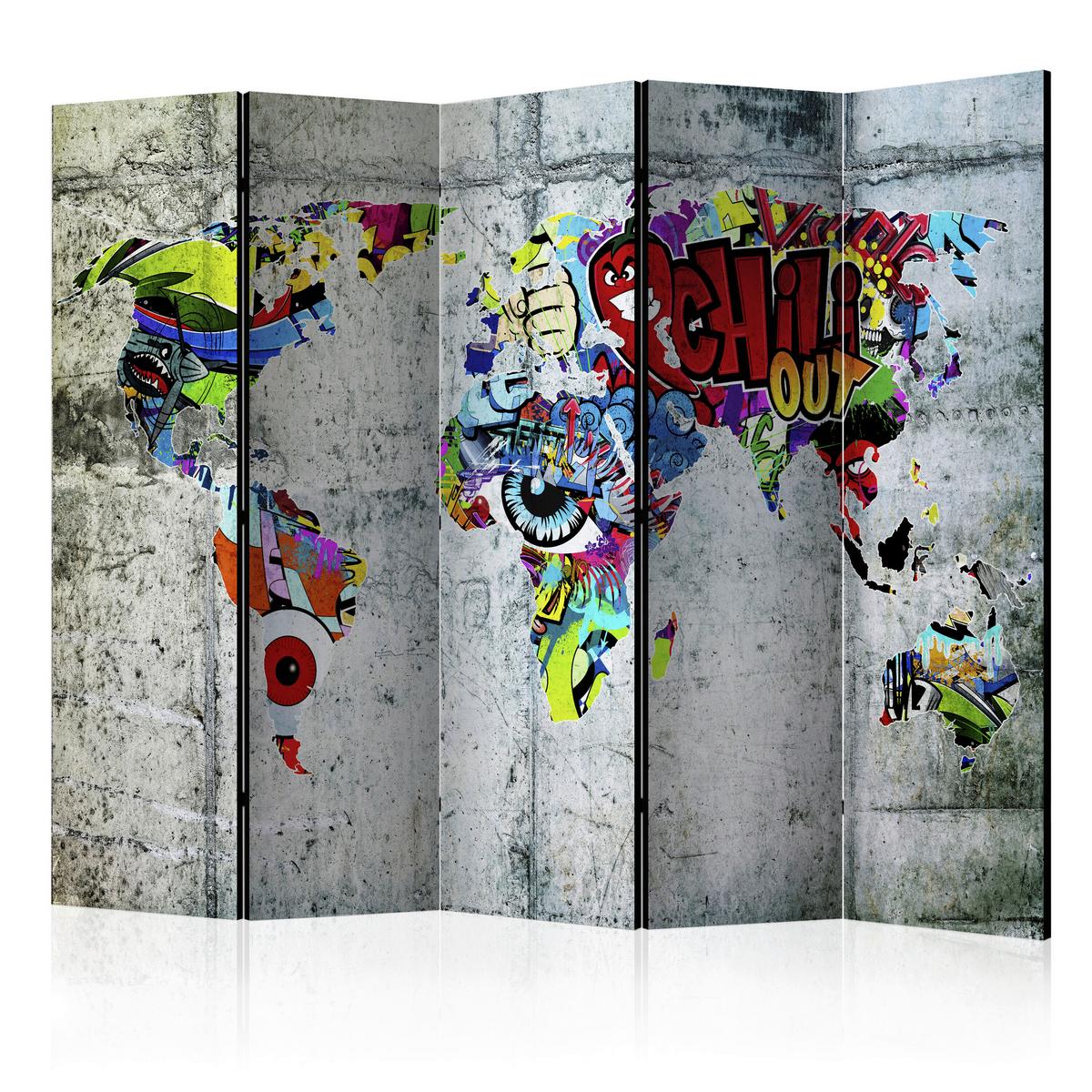 Paravent Graffiti World Multicolor - Multicolor, Basics, Holz/Textil (225/172/3cm) - artgeist