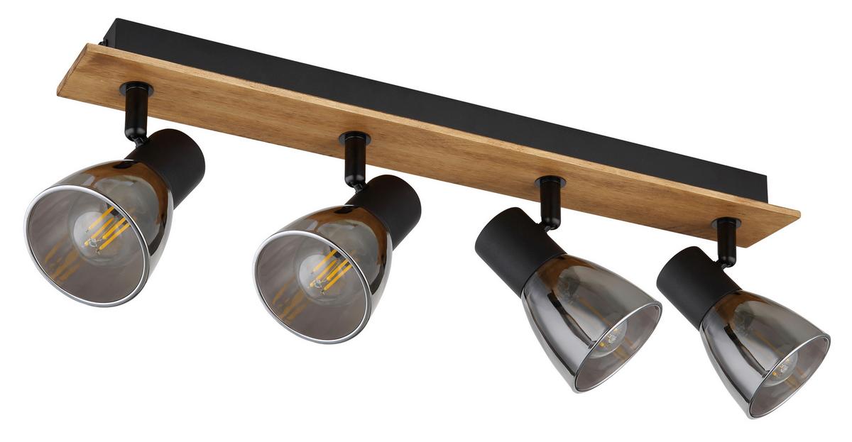 Strahler Claude in Schwarz max. 40 Watt - Dunkelbraun/Schwarz, Natur, Glas/Holz (50/7/15,5cm) - Globo