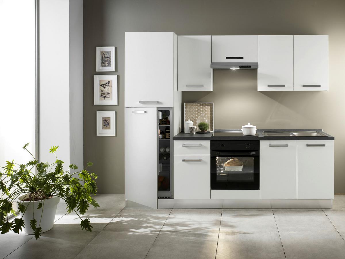 Küchenblock Belluna m. Geräten Weiß - Dunkelgrau/Alufarben, Basics, Holzwerkstoff/Kunststoff (250cm) - MID.YOU