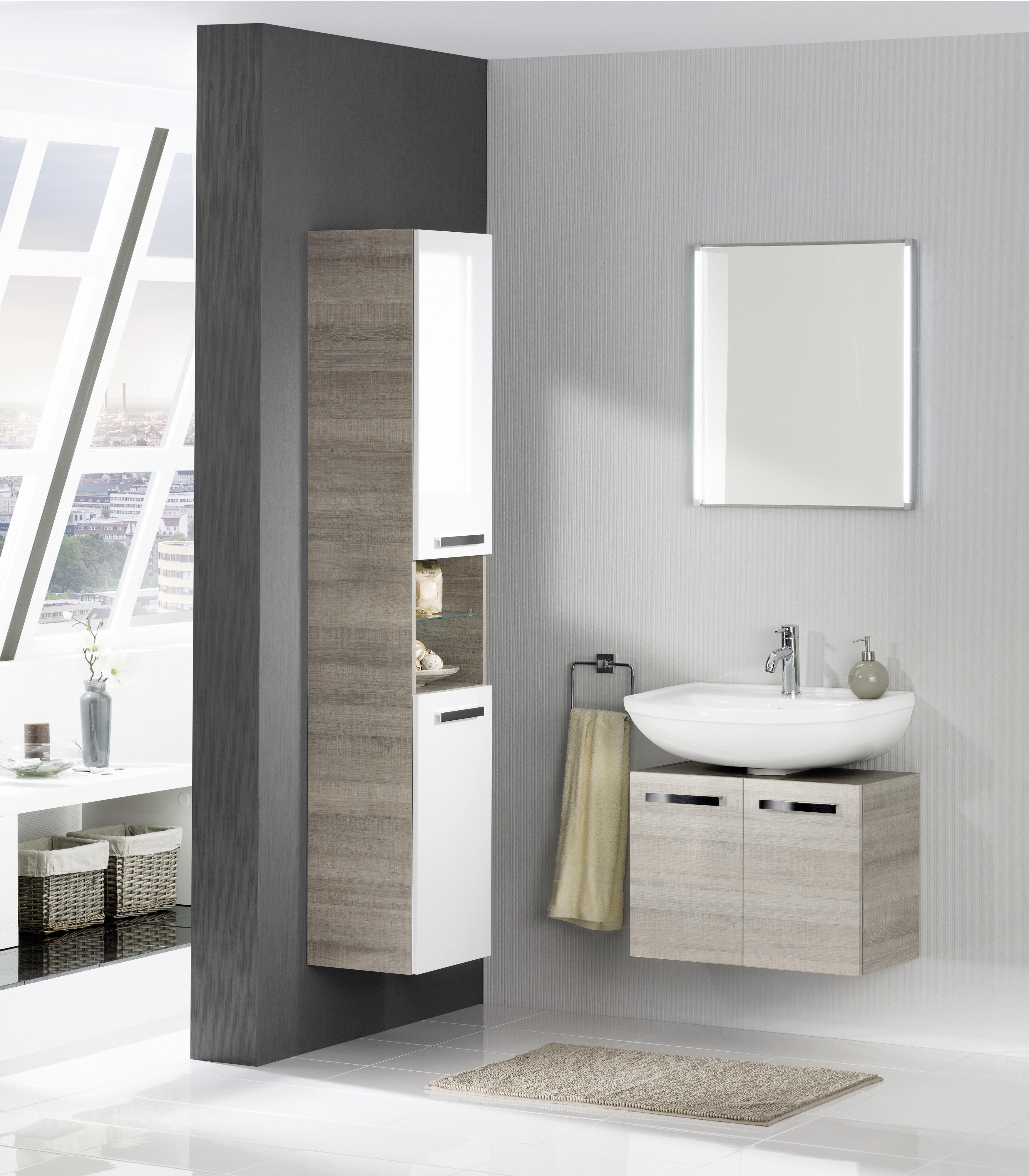 Waschbeckenunterschrank "A-Vero" , grau-eiche - Eichefarben/Silberfarben, MODERN, Holzwerkstoff/Metall (62,5/46/35cm) - MID.YOU