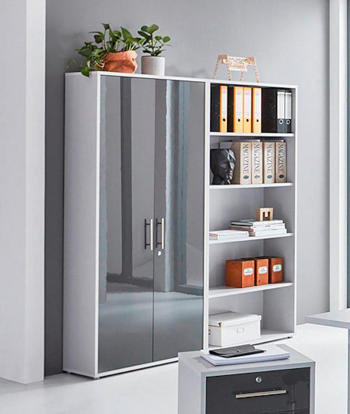 Büro Office Edition Set 1 Grau - Anthrazit Hochglanz/Grau, MODERN, Holzwerkstoff - MID.YOU