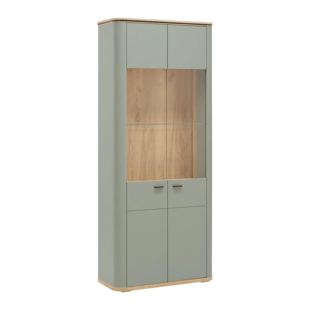 Vitrine Lagos Salbeigrün/Eiche Artisan - Salbeigrün/Anthrazit, Modern, Glas/Holzwerkstoff (89,2/209,5/37,5cm) - Premium Living