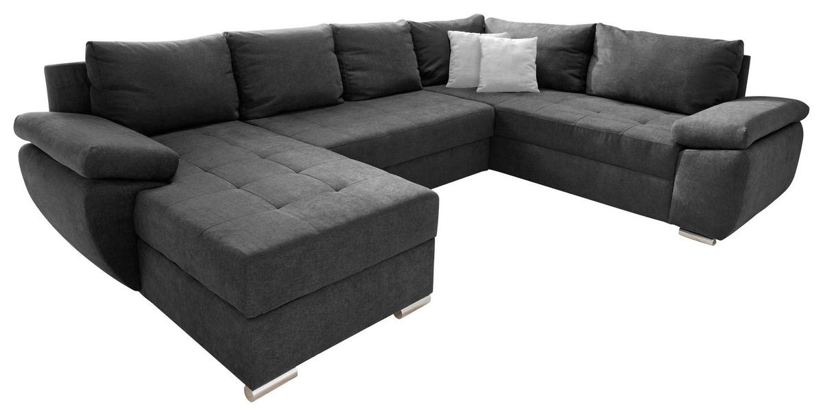 Sedežna Garnitura Terana, Antracit, Ležišče, Predal - barve kroma/srebrne barve, Konvencionalno, kovina/tekstil (157/305/219cm) - Premium Living