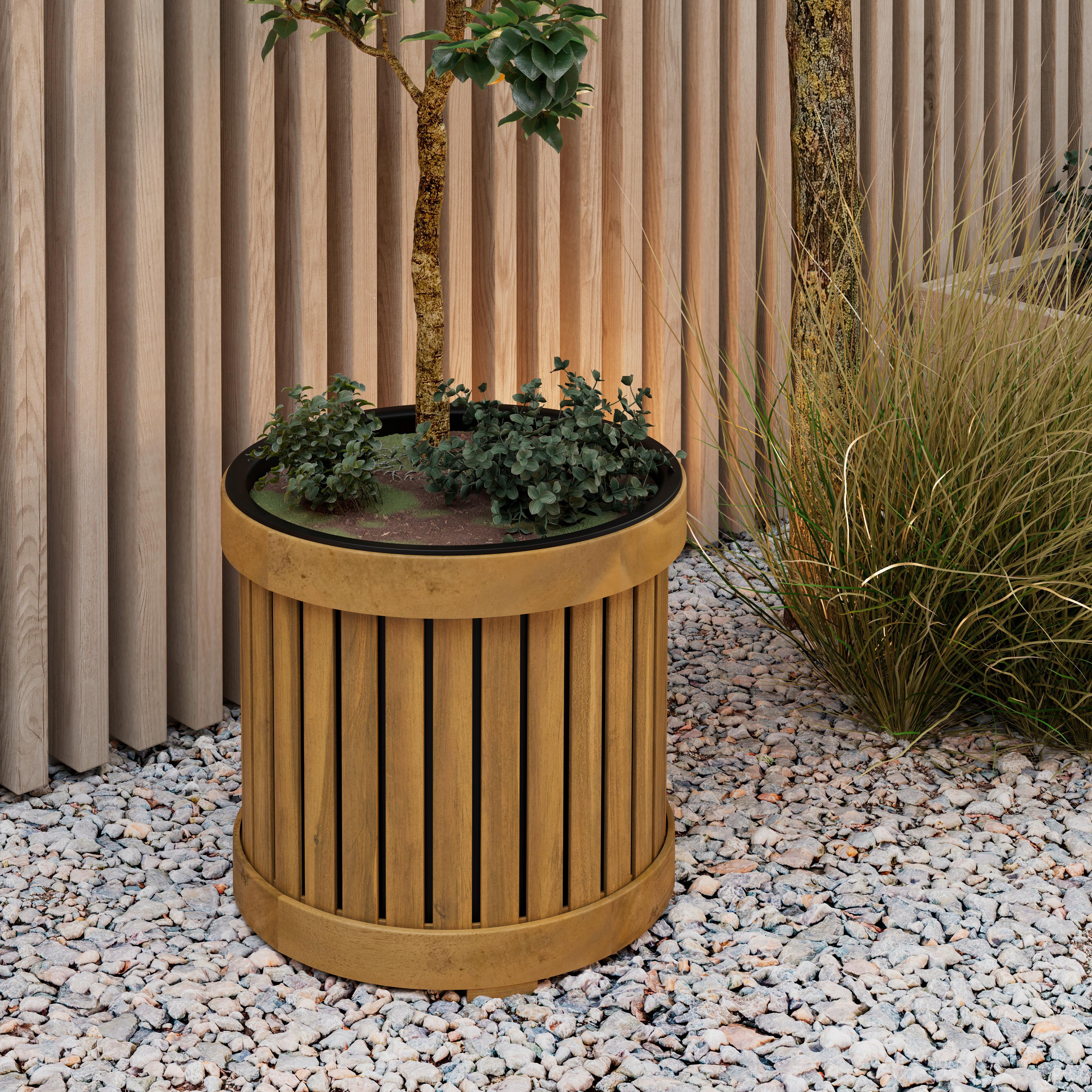 Hochbeet Marlo Echtholz massiv Ø 48 cm - Schwarz/Akaziefarben, MODERN, Holz/Kunststoff (48/44/48cm) - Bessagi Garden