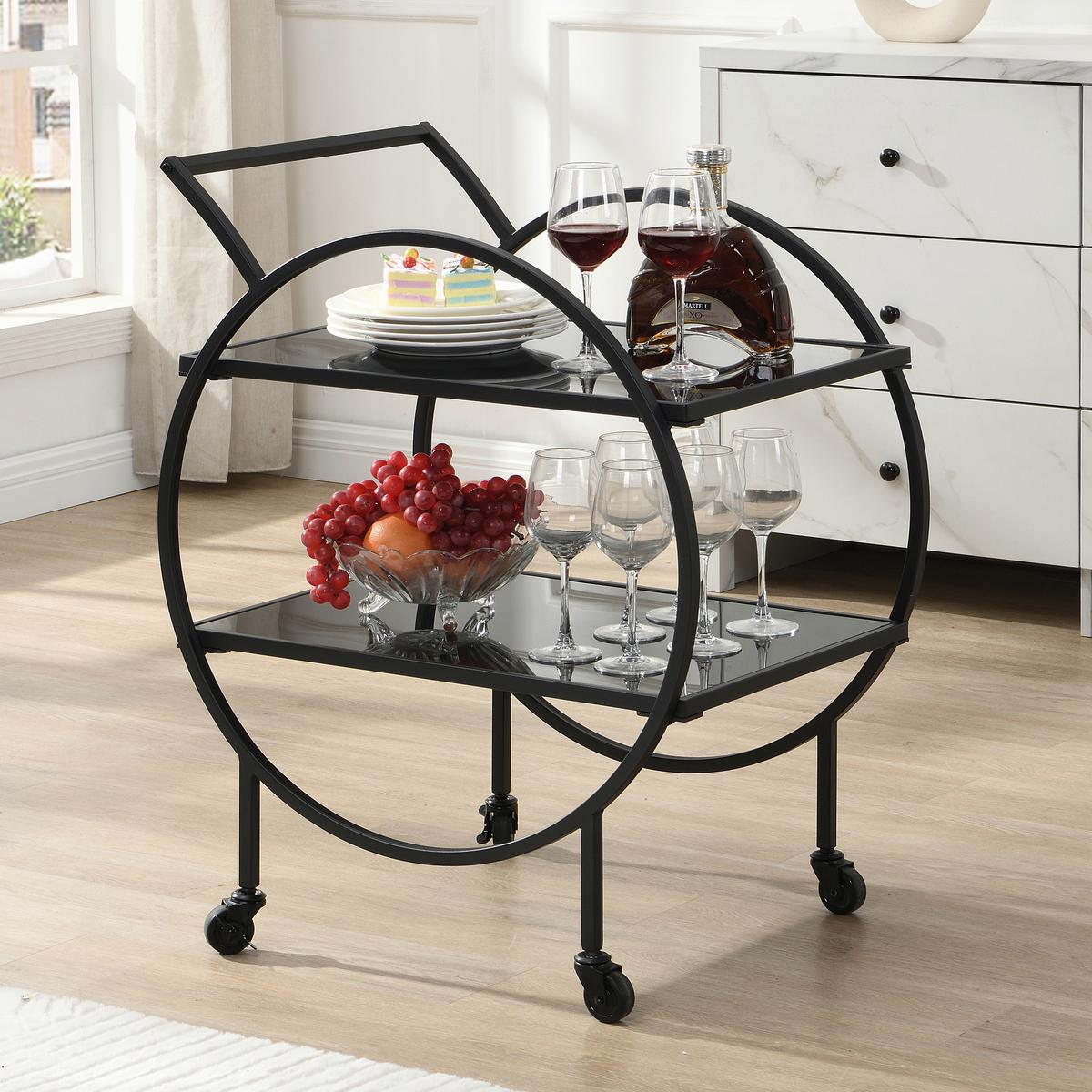 Servierwagen Wl7.337 - Schwarz, Design, Glas/Kunststoff (45/46/83cm) - MID.YOU