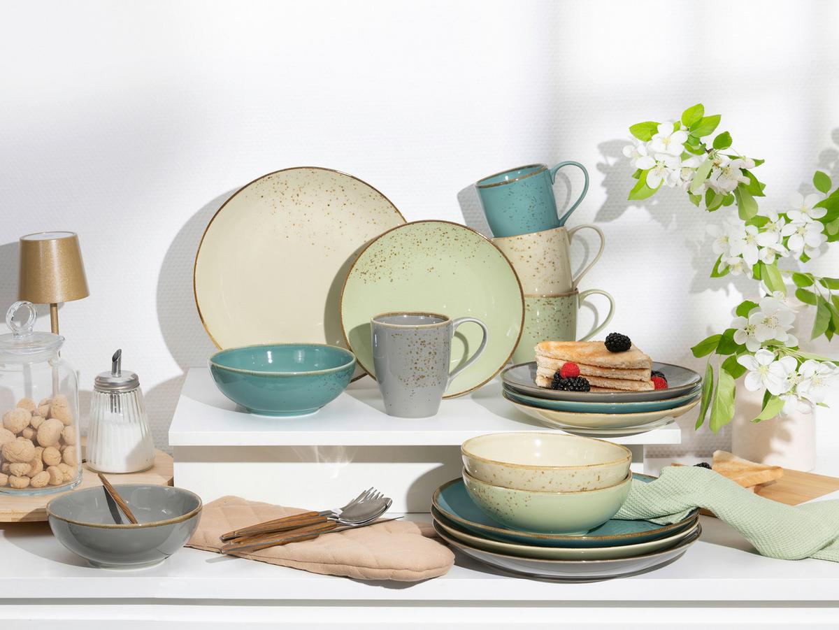 Kombiservice Nature in Grün/Blau, 16-teilig - Sandfarben/Blau, Trend, Keramik - Creatable