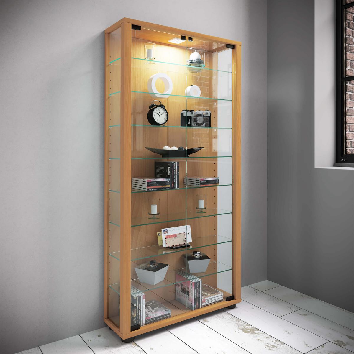 Vitrin Lumo Maxi - bükkszínű/fekete, Design, műanyag/faalapú anyag (59/114/18cm) - MID.YOU